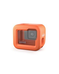 orange floaty case placed over gopro