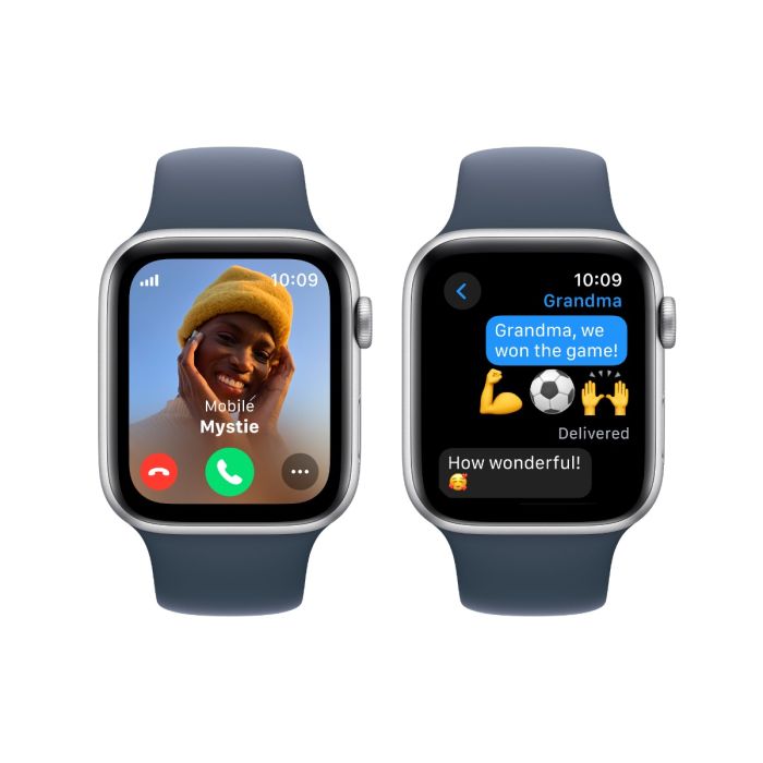 Apple Watch SE GPS 44mm Silver Aluminium Case with Storm Blue Sport Band S M 140 190mm