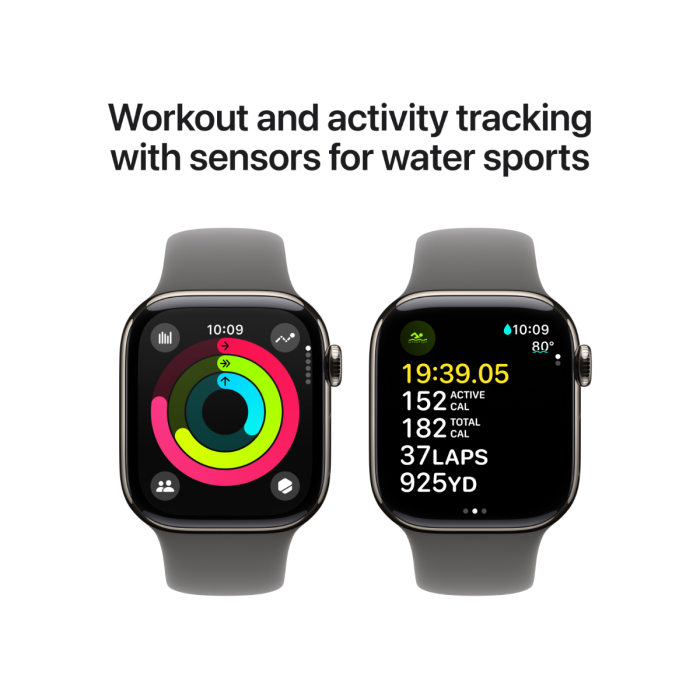 Apple Watch Series 10 GPS Cellular 42mm Natural Titanium Case with Stone Grey Sport Band S M