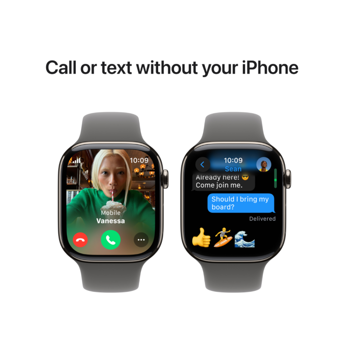 Two watches with text messaging faces