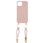 Back view of Woman On The Move iPhone 16  Blush Magsafe cover with Blush Pink Braided Strap