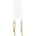 clear case with gold straps attached