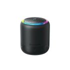 mini speaker with light around on the top and buttons at the bottom