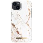 Ideal of Sweden iPhone 14 Plus Fashion Case in Carrara Gold. Back of Case with iPhone.