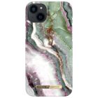 Ideal of Sweden iPhone 14 Plus Fashion Case Northern Lights. Green, pink and brown in an agate layered texture. Back of cover.