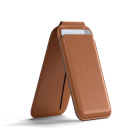 Phone magnetic wallet with an open design and a card slot for convenient storage. Showcasing the stand positioning.