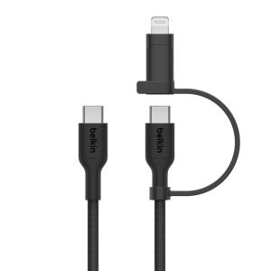 Belkin Boostcharge 2 in 1 Braided Cable with USB-C and Lightning Connector - Black