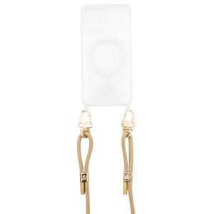 clear case with gold straps attached