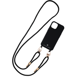 View of Woman on the Move iPhone 16 MagSafe Cover with Classic Black Gold Clip Strap