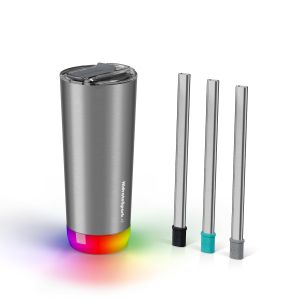 Display of HidrateSpark Pro 590ml Smart Waterbottle Bundle - Brushed Stainless Steel 