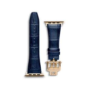 Golden Concept Blue Leather Watch Strap (45/46/49mm) - Gold