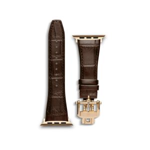 Golden Concept Brown Leather Watch Strap (45/46/49mm) - Gold
