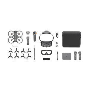 dji avata, a bag and accessories all laid out