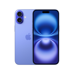 2 x iPhone 16 Plus models positioned back to back, one showing the 6.1-inch screen and the other showing the dual-camera system.