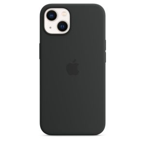 Apple iPhone 13 Silicone Case MagSafe – Midnight on a white iPhone 13