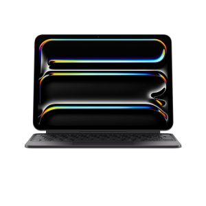 iPad Pro 11-inch snugly encased in the Magic Keyboard showing the keyboad keys including the 14-key function on the upper row and the trackpad.