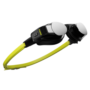 FORM Smart Swim Goggles V2 front and side view with yellow band