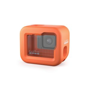 orange floaty case placed over gopro