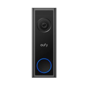 Smart doorbell by eufy, featuring a sleek design and integrated camera for enhanced home security and visitor monitoring.