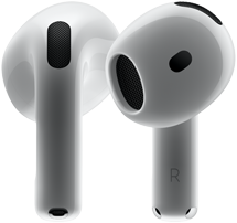AirPods 4 hardware, showing front and back view showcasing new design