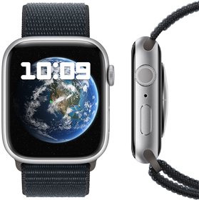 A front and side view of the new carbon neutral Apple Watch.