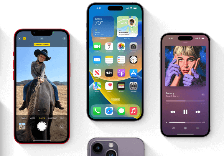 iPhones showing various screens