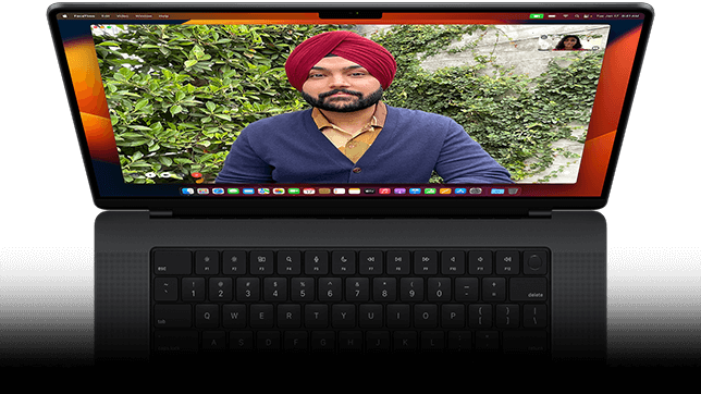 Showcasing FaceTime video call on the MacBook Pro.
