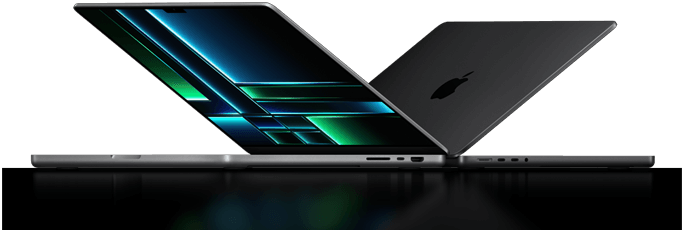 Side view of two MacBook Pros that are halfway open.