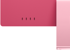 Back of pink iMac ports, with Four Thunderbolt ports, Wi‑Fi 6E and Bluetooth features